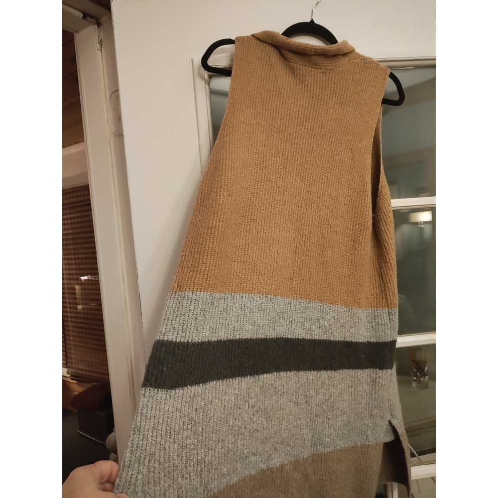 LOFT L/XL Colorblock Long Sweater Vest Open Front Cardigan Pockets Oversized - Picture 4 of 7